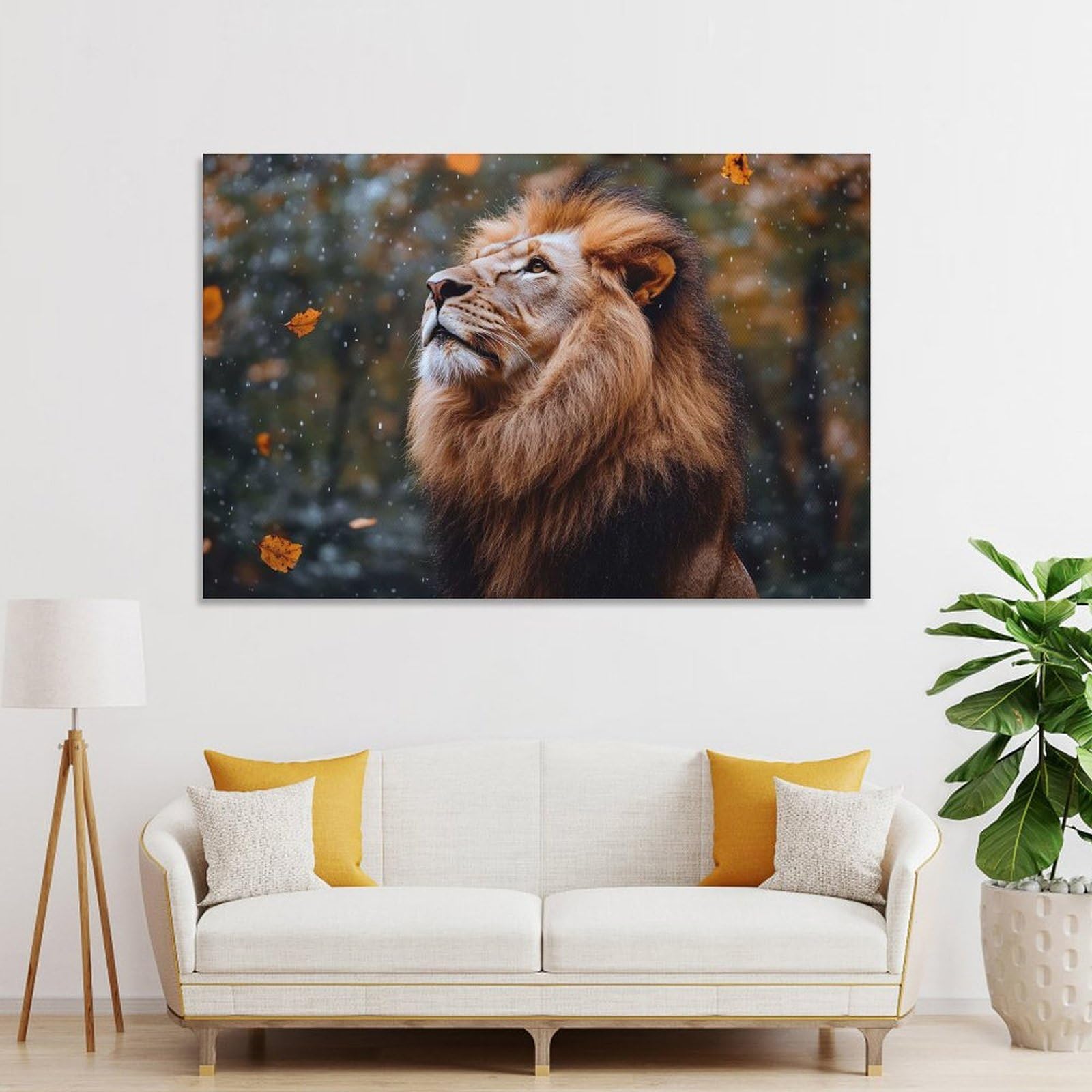 Junmoney Wall Picture Print Majestic Lion in Autumn, 08x12inch(20x30cm), for Wall Displays, Bedrooms Or Room Updates, Wall Decor Suited to Curated Displays