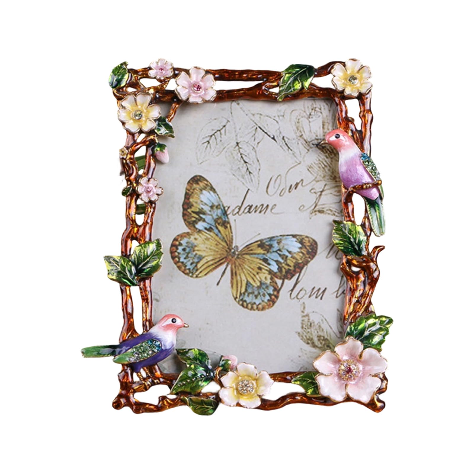 Zbiianxer Flowers And Birds Antique Metal Photo Frame With European Floral Bird Ornate Enameled Picture For Wedding Valentines Mother Day Gift Decorative Picture