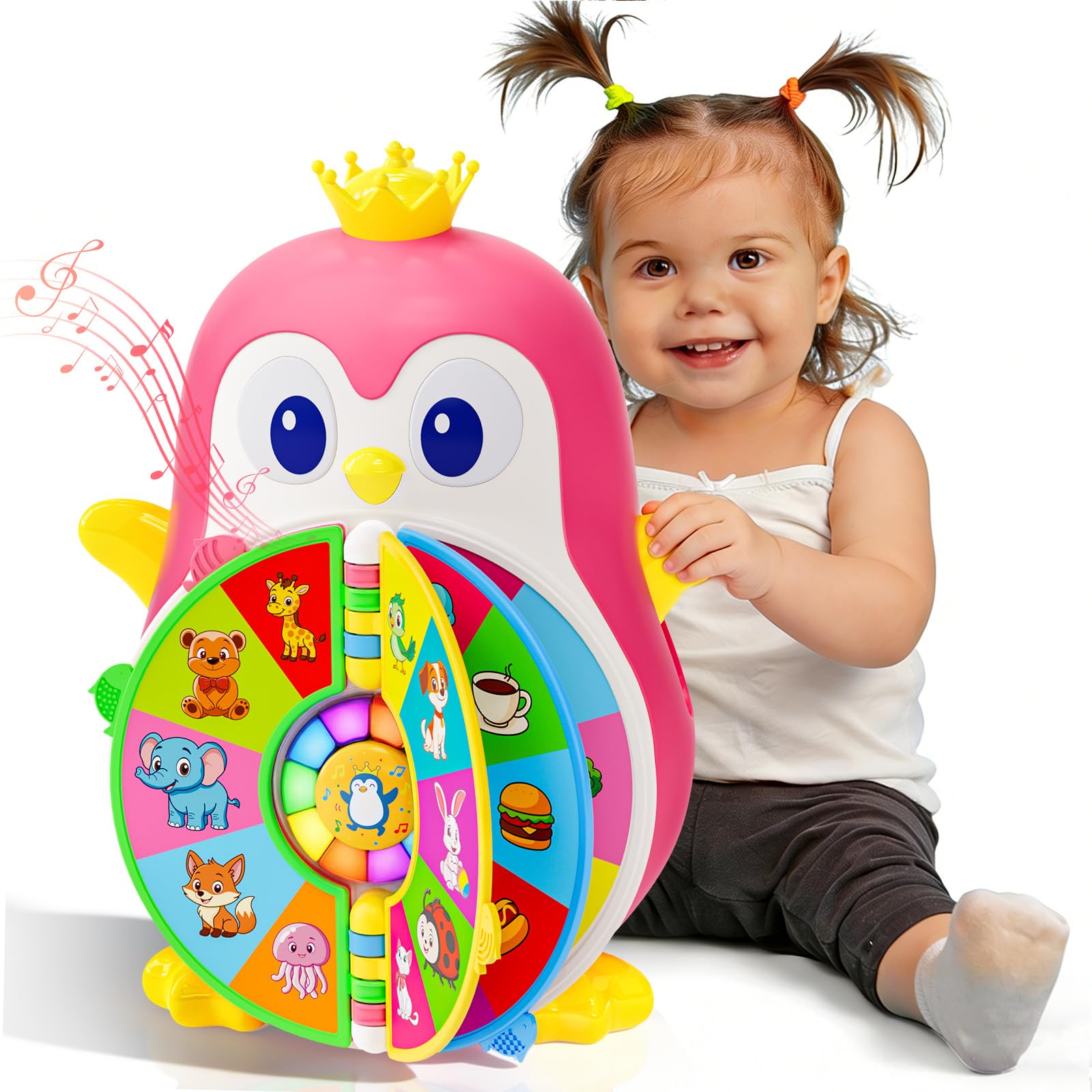 Hurdaos Toys for 1 Year Old Girl, Musical Penguin Learning Toy for Toddlers 1-3, Birthday Gifts for 1, 2 Year Old Girls Boys, Interactive Bilingual Educational Toy with Lights &amp; Sounds