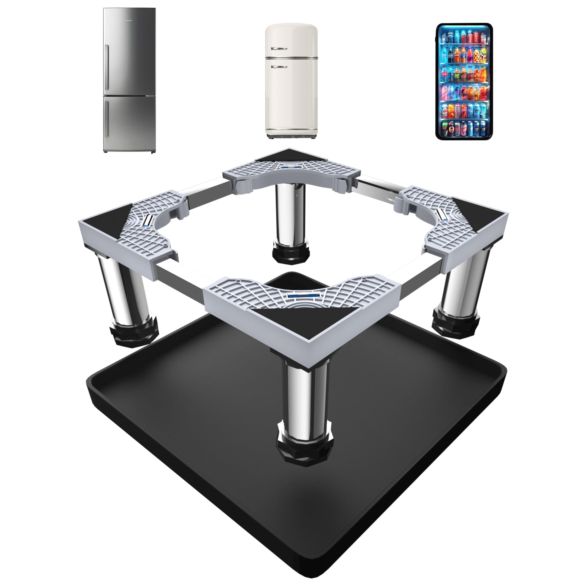 Photo 1 of Mini Fridge Stand with Silicone Mat, Adjustable Refrigerator Stand with 4 Stainless steel Feet, 24''x 24'' Dorm Fridge Stand Protect From Appliance Leaks for Fridge, Washer, Dryer (7.3"-8.5" High)