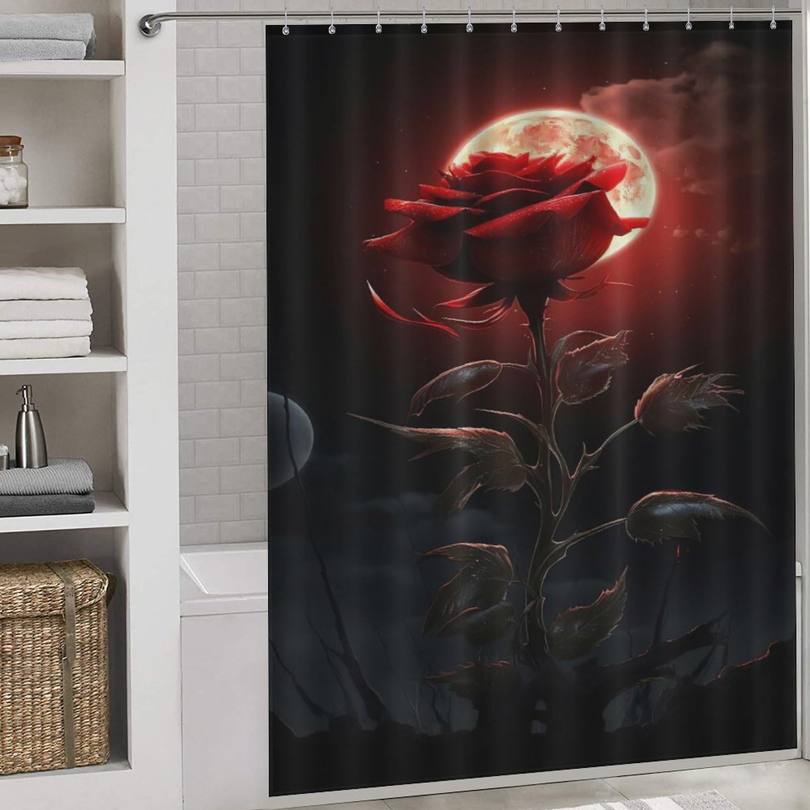 PAZZK Rose Shower Curtain Bathroom Shower Curtains Waterproof Shower Curtain 100% Polyester Shower Curtains with 12 Hooks, 66x72Inch（168x183cm）