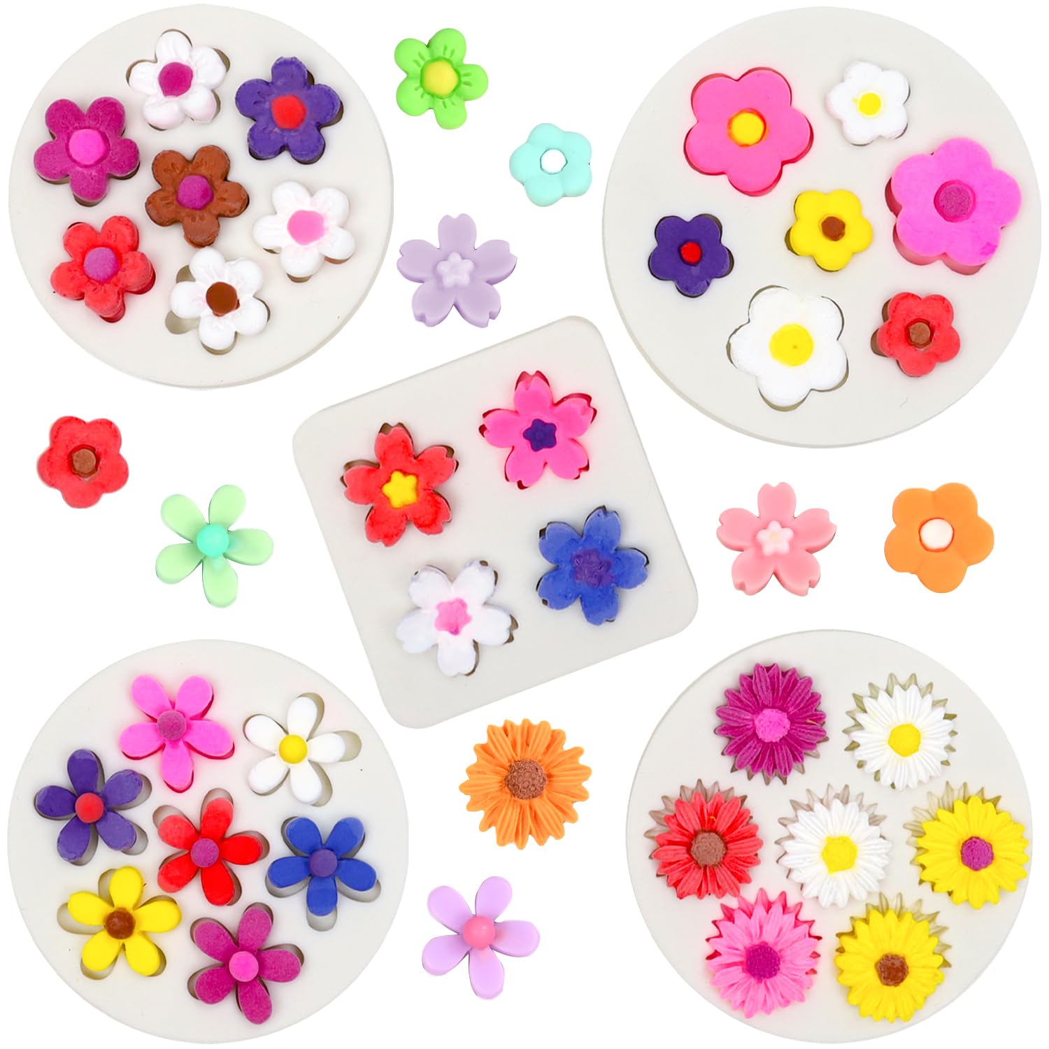 Photo 1 of 5Pcs Flower Silicone Mold, Mini Flower Fondant Chocolate Silicone Molds for Baking Leaf Mold for Cake Decorating Clay Crafting Candy Soap Ice Cube Wax Melt (Square)