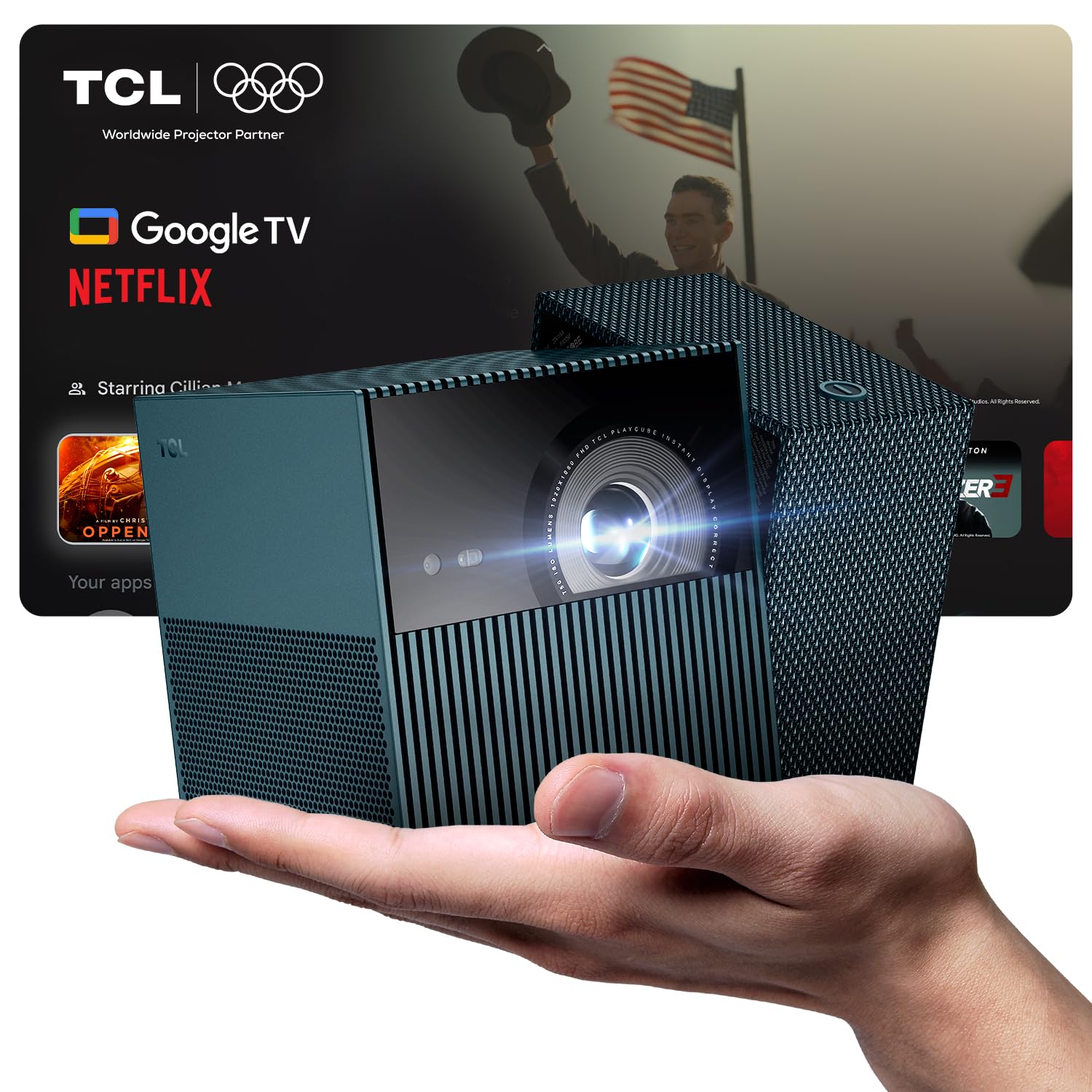 TCL PlayCube Proiettore 4K FHD - [GTV/Netflix/Disney] Mini Proiettore Portatile, 750 Lumen ISO, Wifi e Bluetooth, Auto Focus, Keystone, Regolabile a 360°, per Home Cinema, Interni, Esterni, Gaming