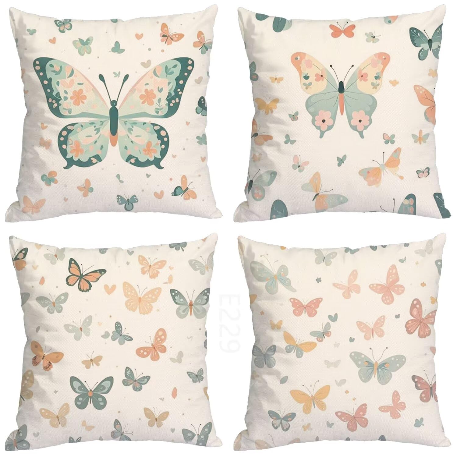 Verde chiaro Federe Cuscini Divano 70x70cm,4 Pack Farfalla Estate Esterno Cuscini per Divano,Doppio Lato Quadrato Morbido Cuscini Divano,per Divano Soggiorno Sedia Autunno Dekoration Cuscino LY-229