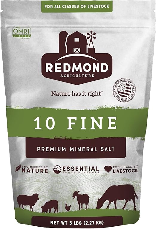 REDMOND 10 Fine Natural Livestock Mineral Salt, OMRI Listed, 5LB Bag