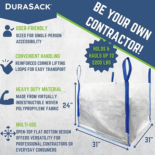 Miniatura 2 de DURASACK Heavy Duty Builder's Bag - Bolsas de basura de polipropileno tejido blanco de 100 galones para demostración y construcción, soporta hasta