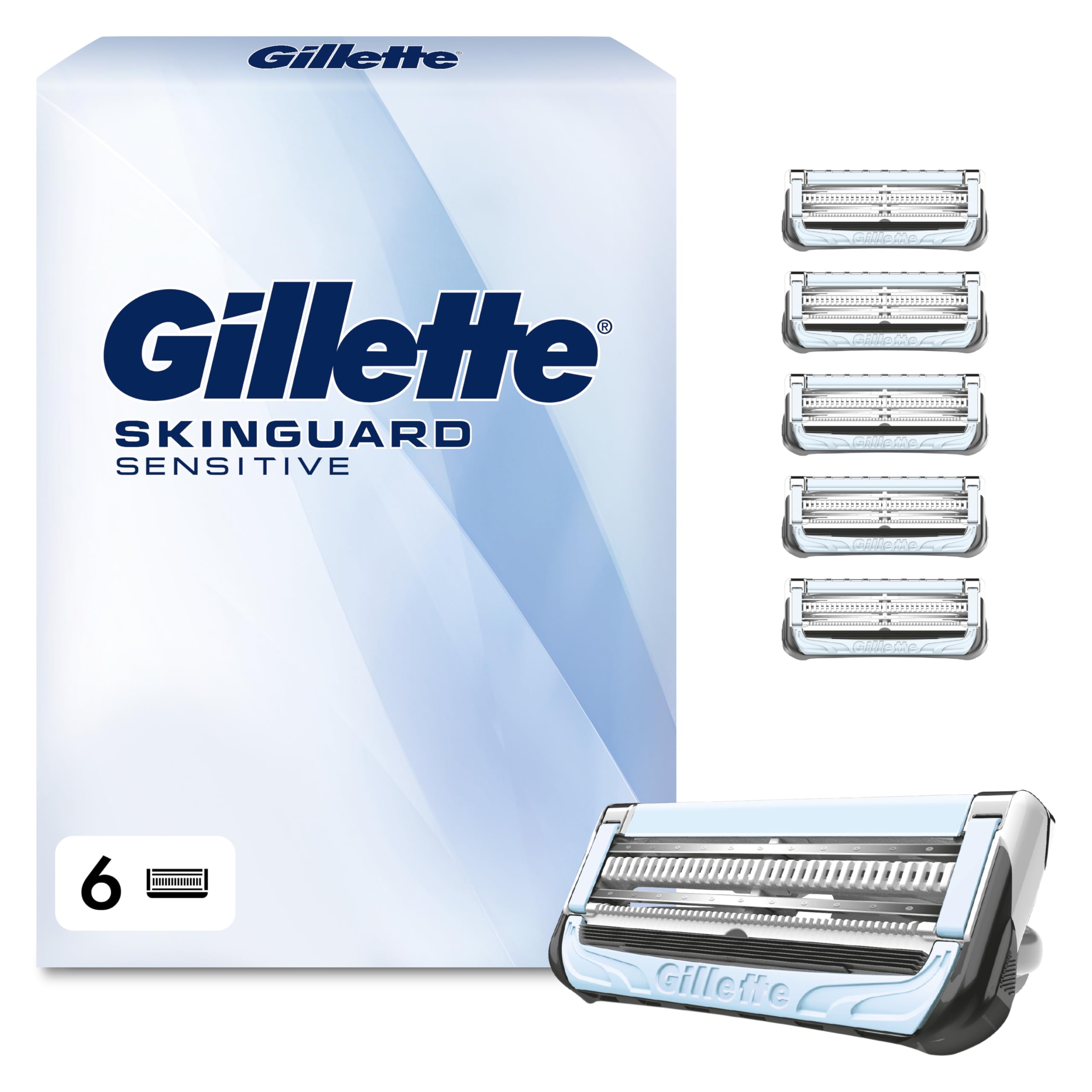 Gillette Lames De Rechange SkinGuard, Pack De 6 Cartouches De Lames De Rasoir Homme, Conçues pour Un Rasage De La Peau Sensible, Compatibles Aussi avec Manches Fusion Et ProGlide