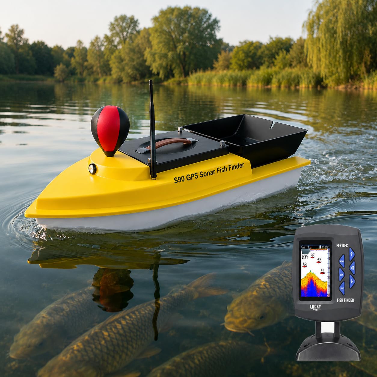 2026 Barca Esca GPS, Doppio Motore, 500 m, Ritorno Automatico S9060A+FishFinder