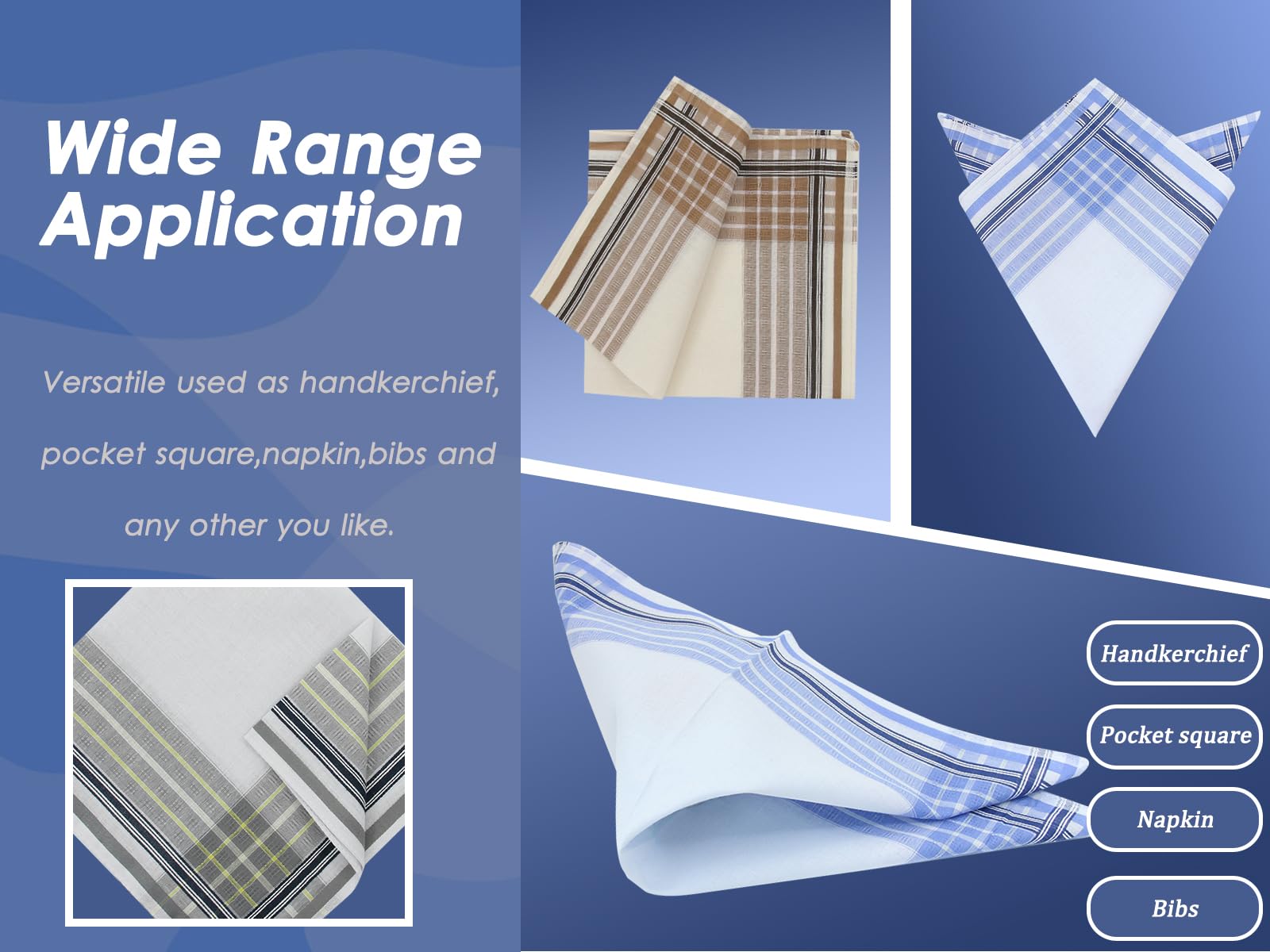 Mantieqingway Handkerchiefs for Men/Women, Cotton Handkerchiefs Pocket Squares Hankies for Daily Wedding Party Banquet, 3 PCS (Plaid-03)