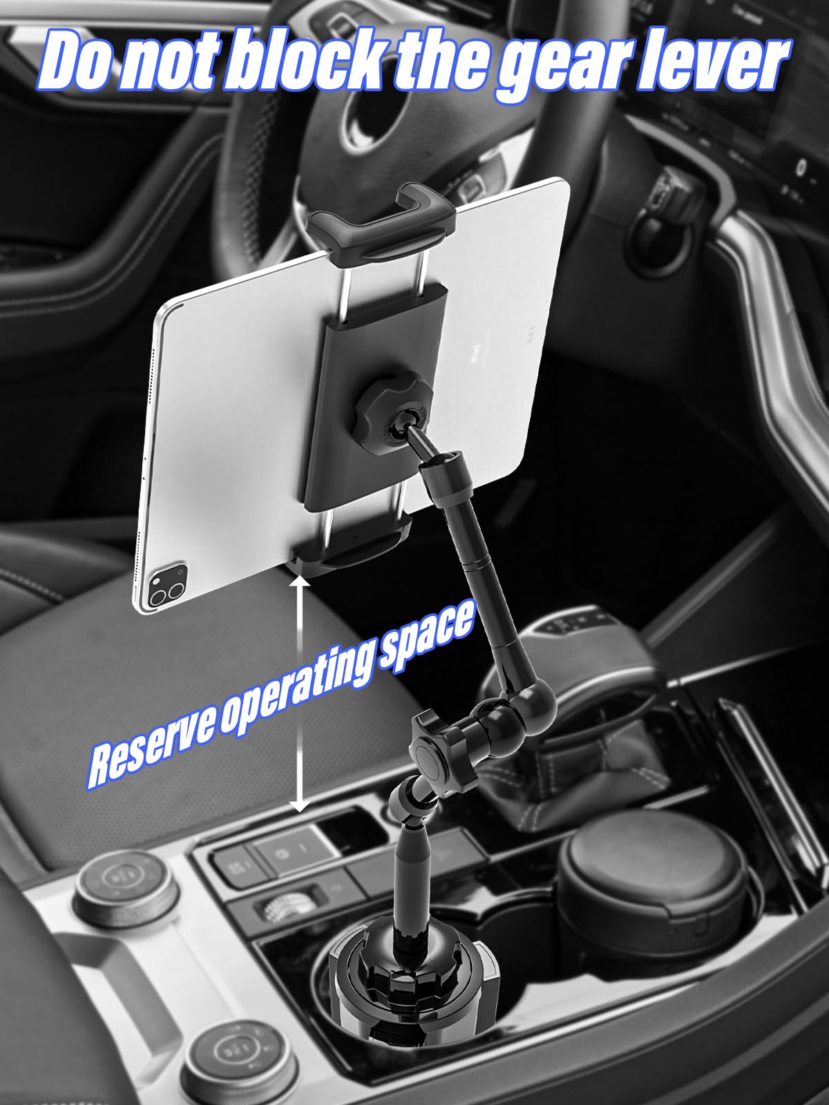 Metall Getränkehalter Auto Tablet Halterung Mit Einstellbar Metall Arm, PKW LKW Becherhalter Handyhalter für iPad Pro10.5, 11, 12.9, iPad Air Mini 6 5 4, Samsung, und Tablet mit 4.7-13 Zoll