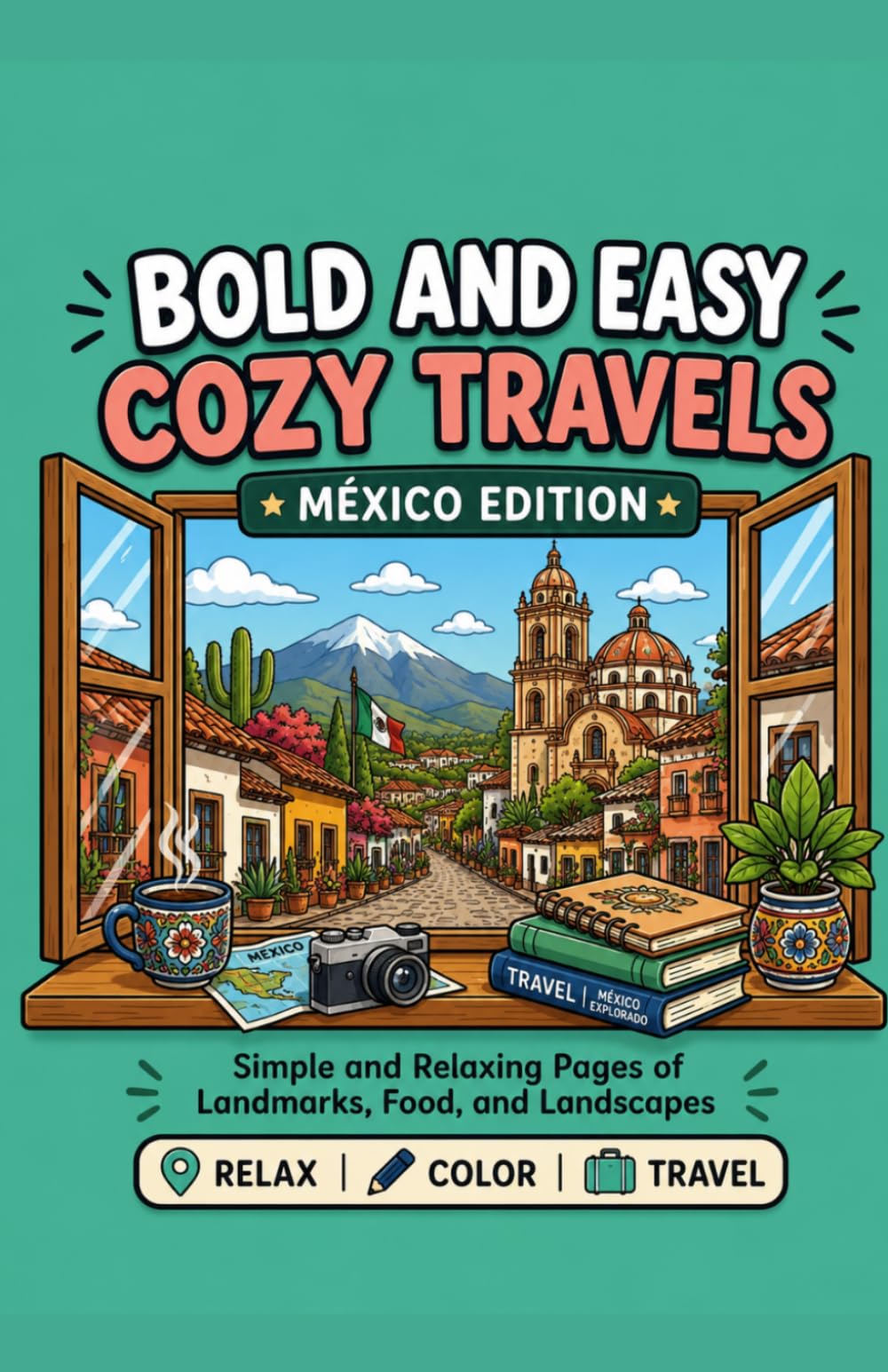 Bold and Easy Cozy Travels: MEXICO Edition: 50 Simple and Relaxing Pages of Landmarks, Food, and Landscapes (Cozy World Journeys)