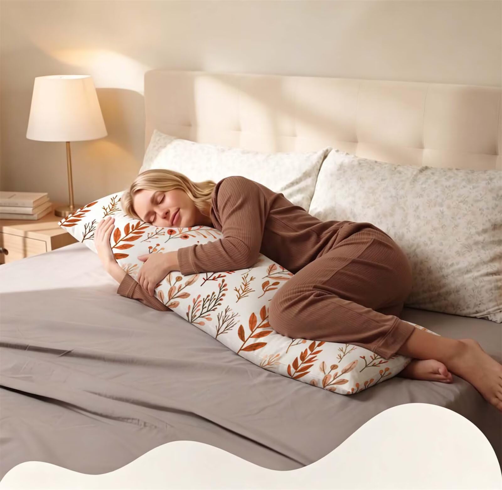 Fodera Cuscino 55 x 160 cm, Nordic-22 Lino Copricuscini Letto, | con Invisibile Cerniera, Morbida e Traspirante, per biancheria da letto, divano, hotel, chi dorme sul fianco Moderno j-37