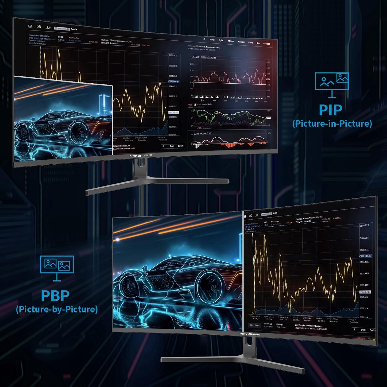 Minifire 34 Zoll UWQHD Curved Gaming Monitor 165Hz 3440x1440 1500R 1ms VA Panel HDR FreeSync