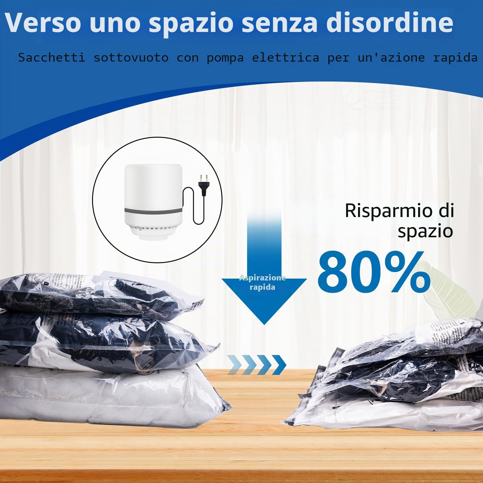 Sacchetti Sottovuoto Vestiti con Pompa Elettrica, 10 Pezzi Buste Sottovuoto Vestiti (2 Jumbo, 2 Grandi, 3 Medi, 3 Piccoli), Sacchi Sottovuoto Piumoni per Coperte, Piumini, Cuscini, Maglioni