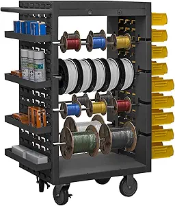 Durham 14 Gauge Steel Rod Mobile Wire Spool Rack with 1-1/2" Lip On, Gray, 1200 lbs Load Capacity, 46" Height, 26" Width