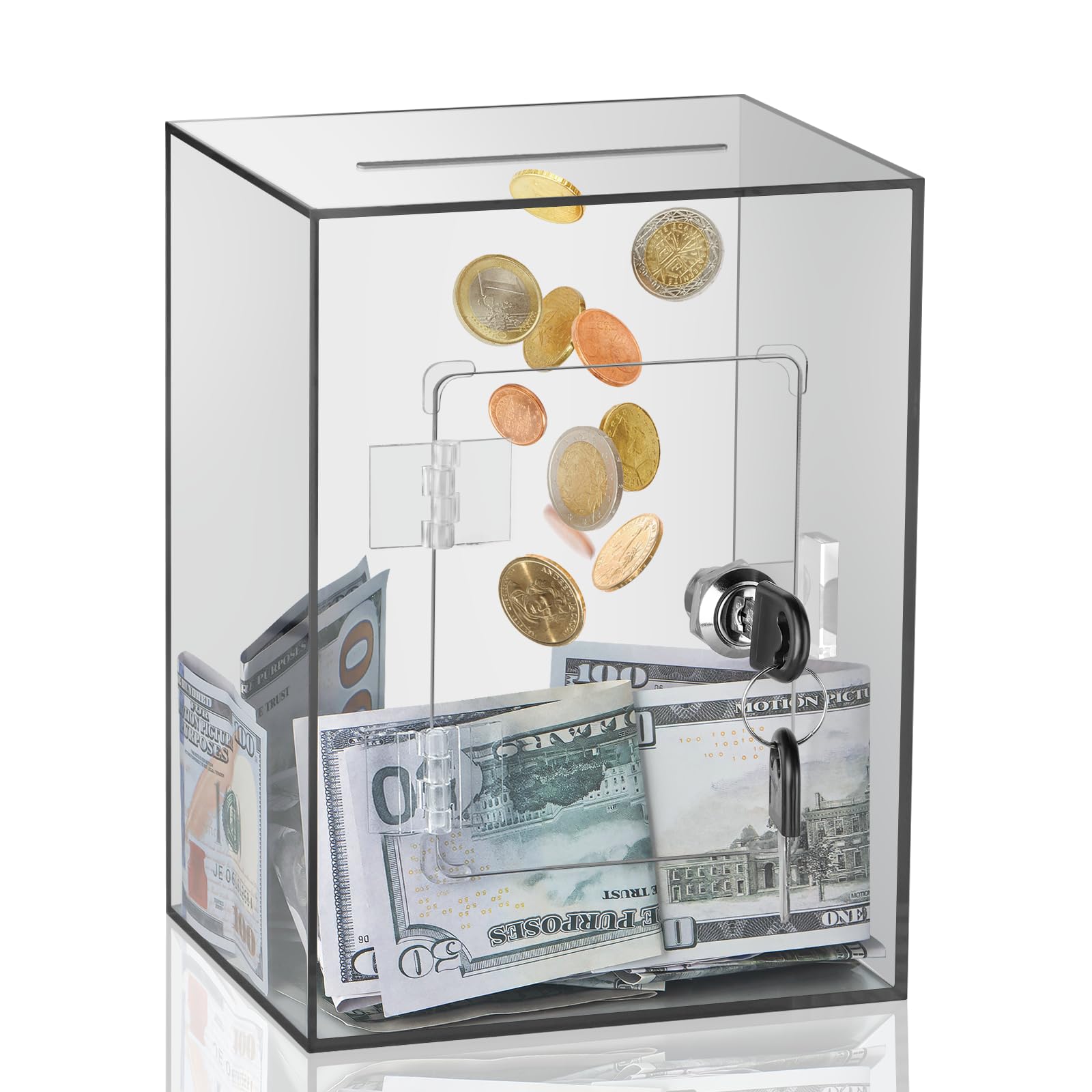 Clear Piggy Bank for Adults Kids, Large Acrylic Piggy Bank Money Saving Box for Cash Saving with Key, Openable Clear Acrylic Savings Jar for Real Money (Brown)