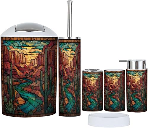 Miniatura 10 de Juego de 6 accesorios de baño, estilo vintage de mediados de siglo, estilo vintage de los años 50, moderno, retro, atómico, circular, soporte para