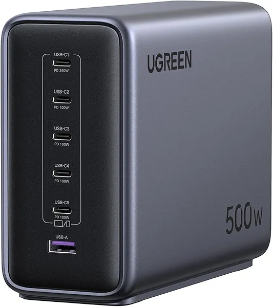 UGREEN Nexode 500W GaN Charging Station, 6-Port USB-C & USB-A with 240W Single Port, Smart Temperature Control & Space-Saving Design for iPhone 17/16/15, Galaxy S25/S24, MacBook Pro/Air, iPad, Laptops