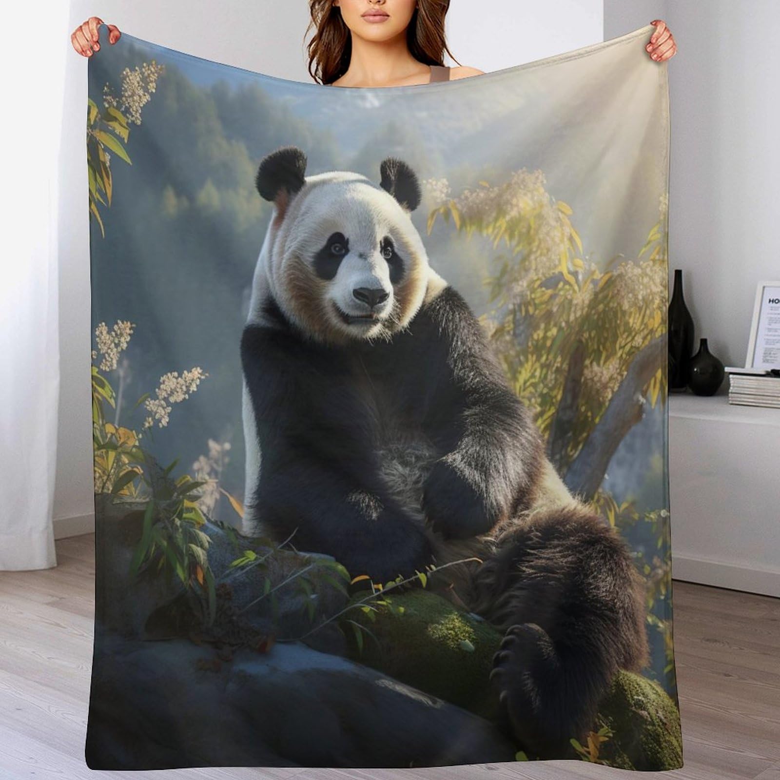 Couverture polaire panda doux drap de voyage chaud et moelleux en flannel 130x180 cm