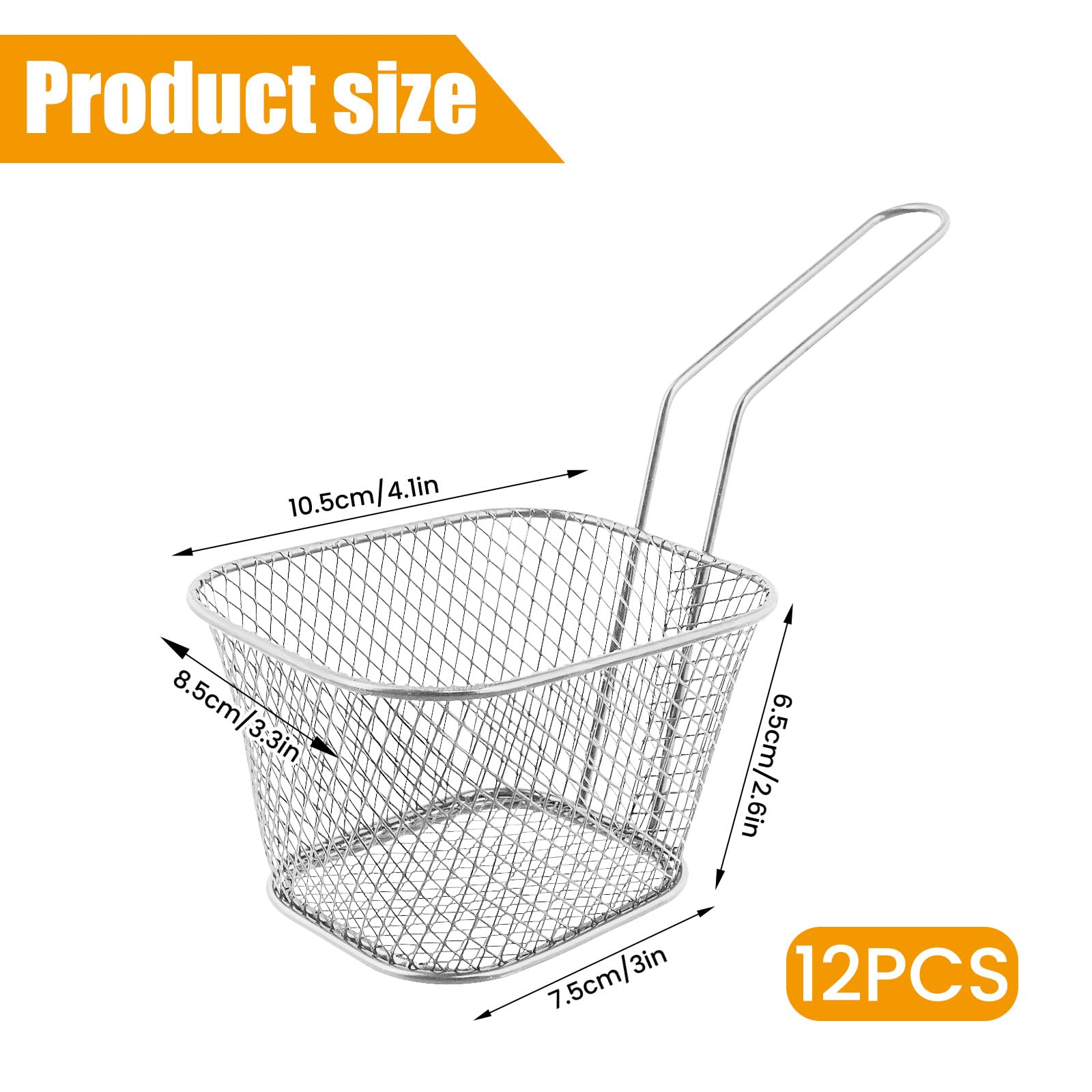 12 pezzi di cestini per patatine fritte, cestello per frittura argento per servire, piccolo cestino in acciaio inossidabile con manico, cestello da portata per patatine fritte, gamberetti, anelli di