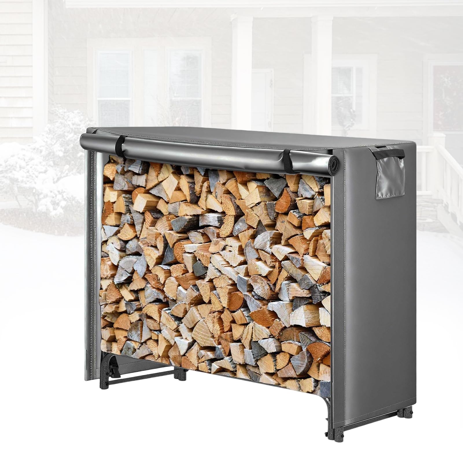 Housse de rangement imperméable et résistante pour bûches de bois de chauffage avec fermeture éclair et boucle