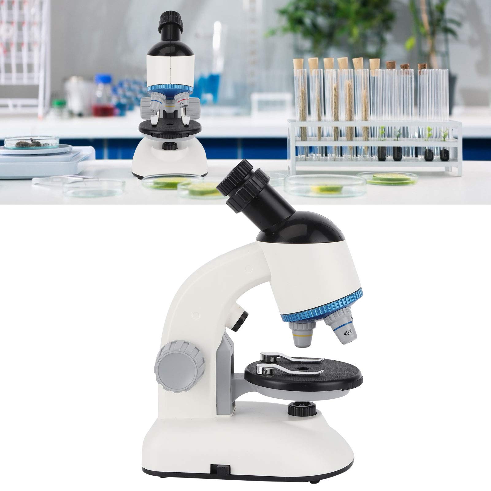 40X-1200X - Microscopio per bambini con testa girevole a 360 gradi, giocattolo educativo per principianti (bianco)