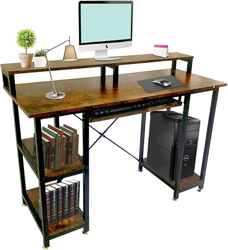 LOVEZ Escritorio para computadora con estantes de almacenamiento bandeja para tecladosoporte para monitor con estantería mesa de estudio fácil de LOVEZ Escritorio para computadora con estantes de almacenamiento bandeja para tecladosoporte para monitor con estantería mesa de estudio fácil de