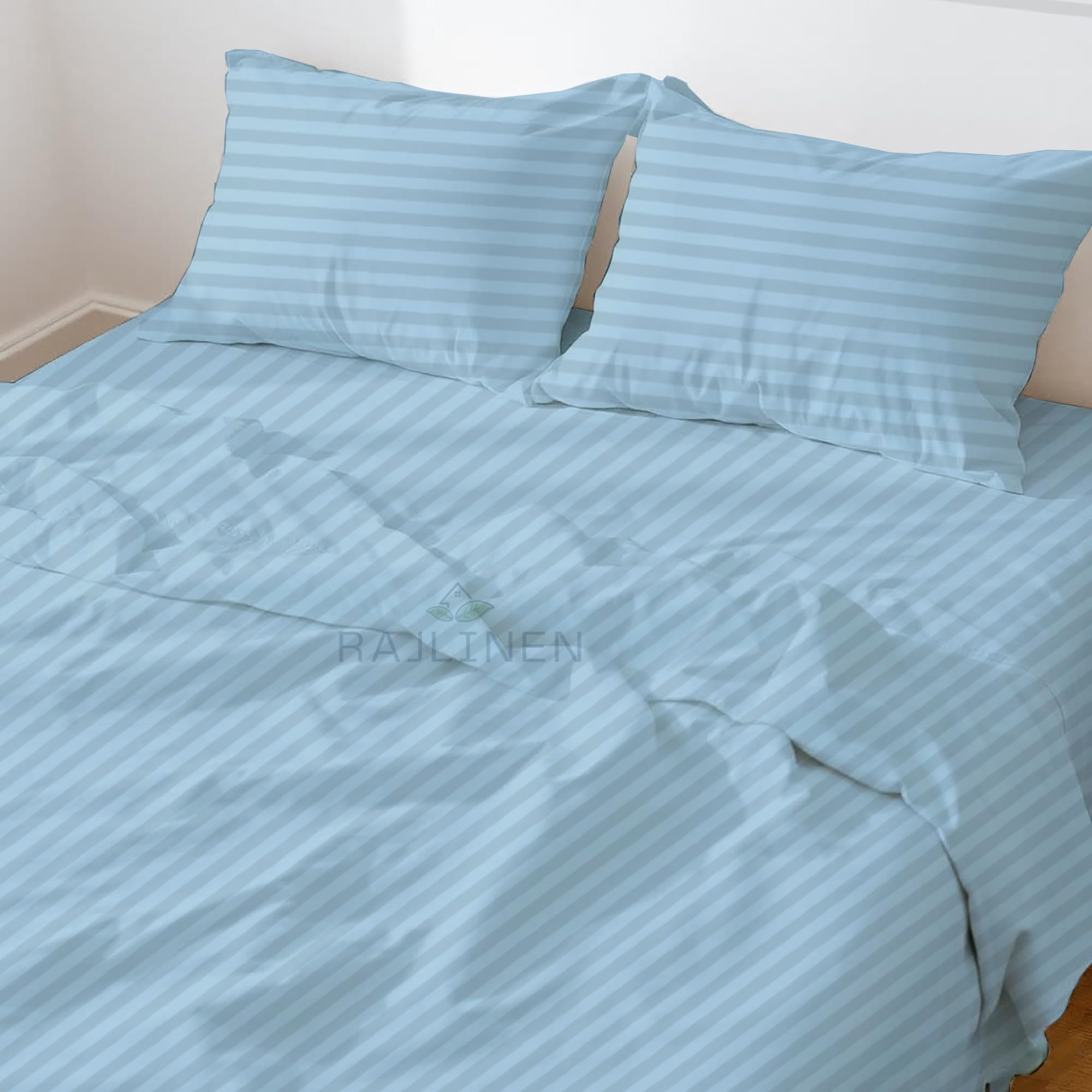 Rajlinen King/California King Waterbed Sheets Set, Cotton, Fits Up to 16 Inch Deep Pockets, Attached Fitted and Flat Sheets, 4 Piece, Soft, Cooling,