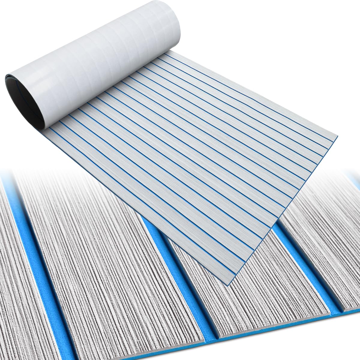 HZCHIONE Boat Flooring 240x90cm, EVA Foam Boat Decking Faux Teak Marine Carpet Boat Floor Non-Slip Self-Adhesive Foam Boat Floor Mat Rolls Sheet for Motorboat RV Yacht Kayak Deck Helm Pad
