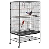 VIVOHOME 53 Inch Wrought Iron Large Bird Cage with Rolling Stand for Parrots Conures Lovebird Cockatiel Parakeets Black