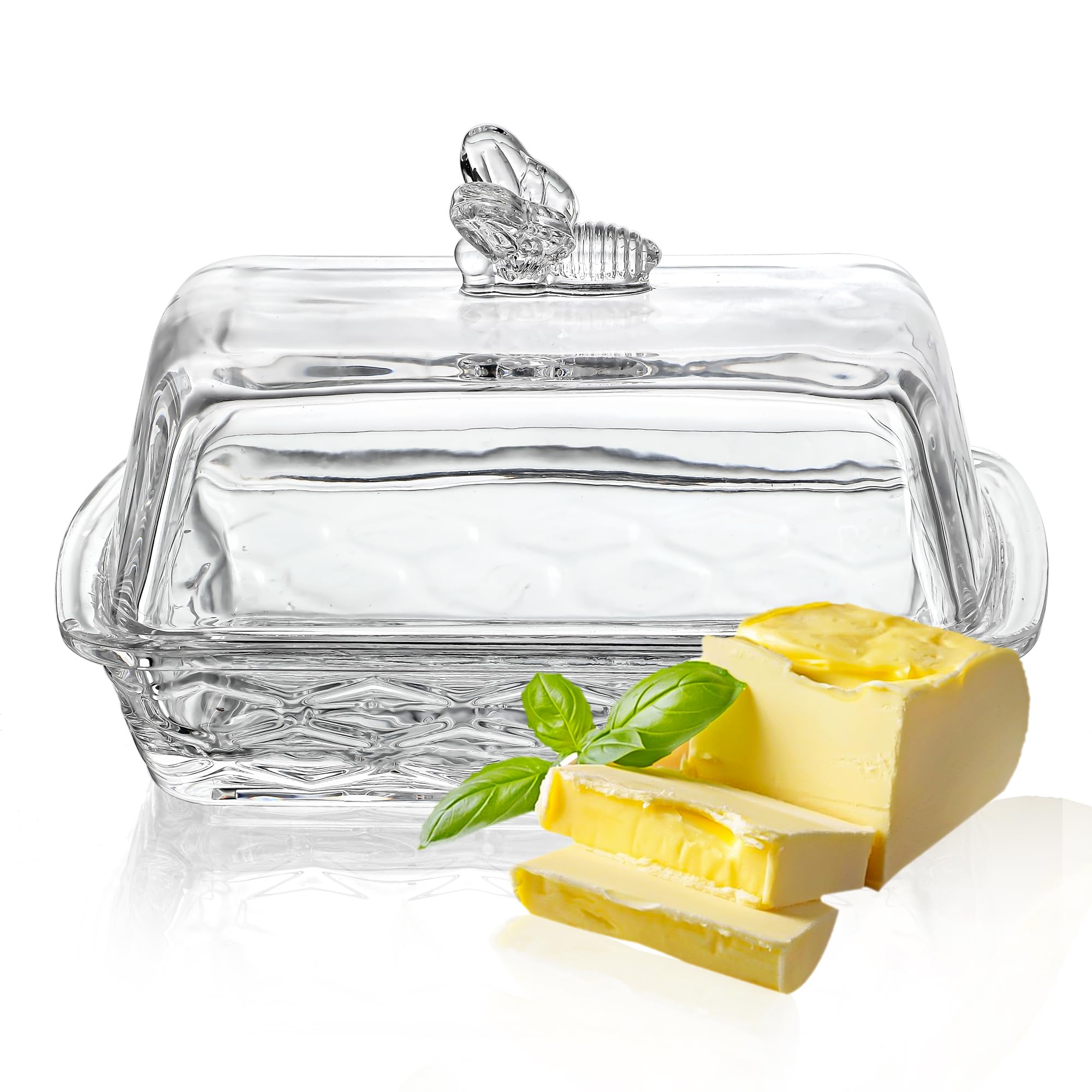 kanpura Clear Glass Butter Dish, Premium Butter Dish with Lid and Easy Grip Handle, Easy to Use and Food Safe, Dishwasher Safe
