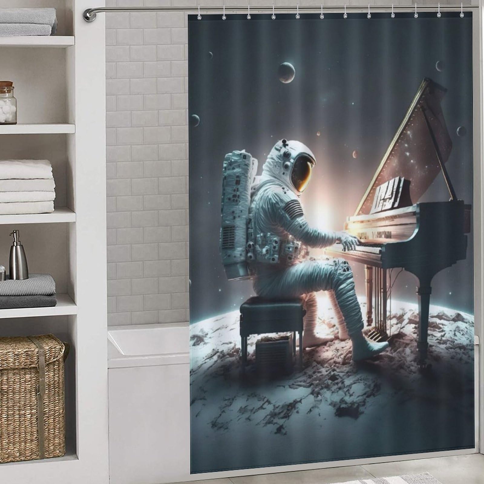 Rideau de douche astronaute séchage rapide et lavable en tissu étanche