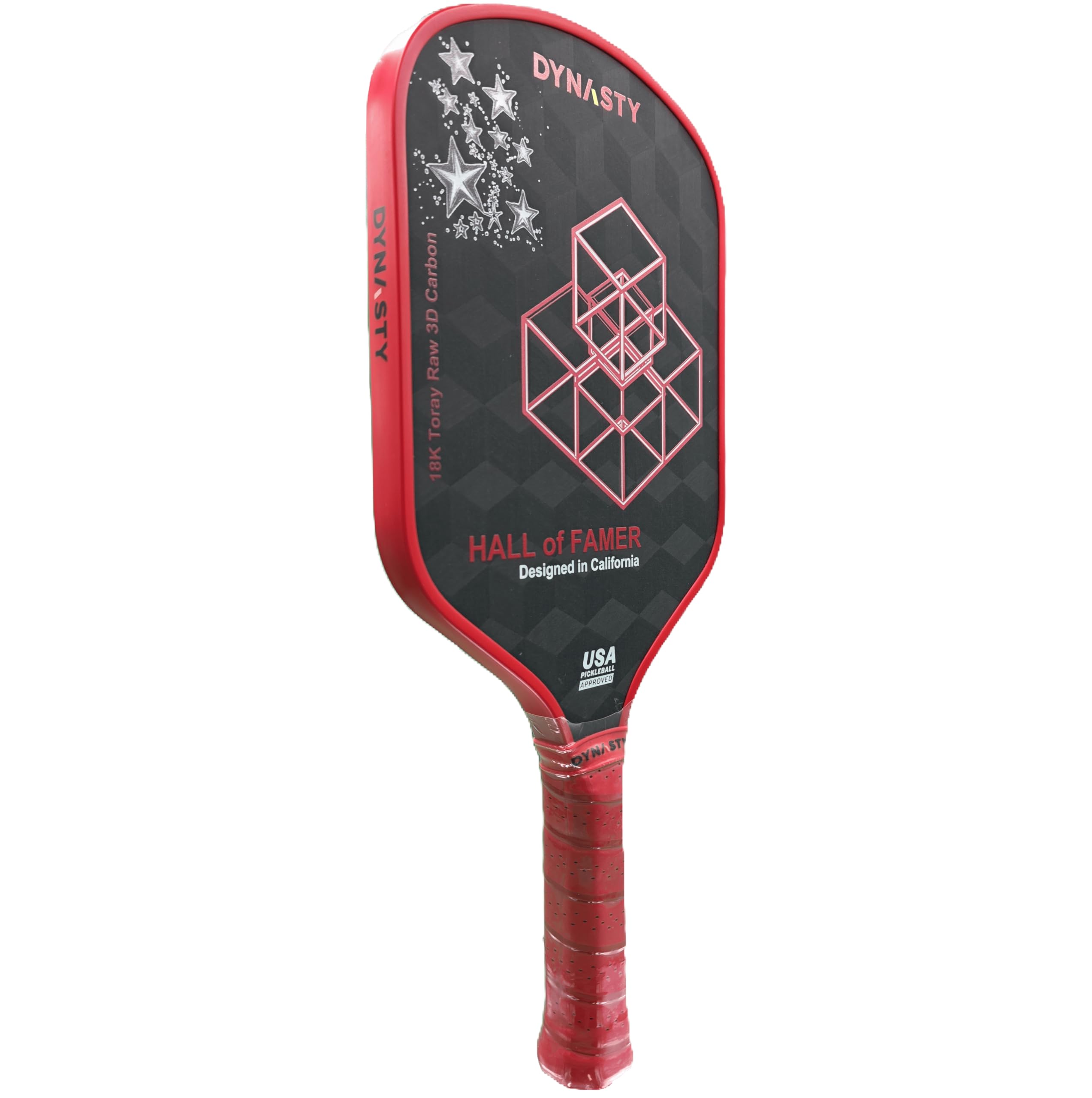 Dynasty Hall of Famer 18K Toray Raw 3D Triple Layer CFC Carbon Fiber-Fiberglass-Carbon Fiber 14mm GEN 3.5 Pickleball Paddle *Control + Spin* (Red Crimson)