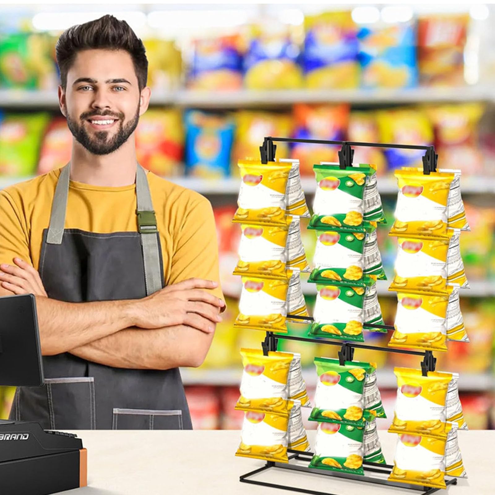 Scaffale compatto con 48 clip in acciaio al carbonio, perfetto per negozi al dettaglio e eventi
