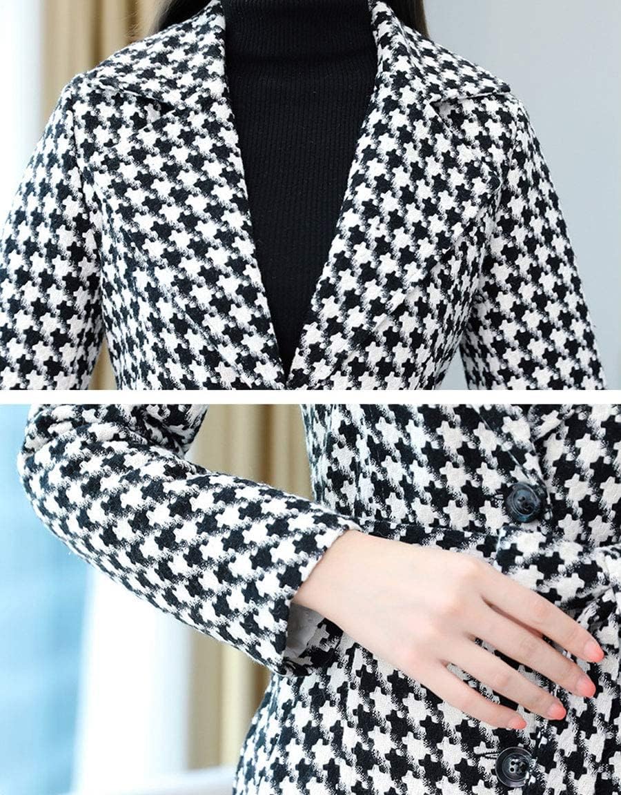 ebossy Women's Houndstooth Trench Coat Winter Single Breasted Quilt-Lined Long Coat - Image 5