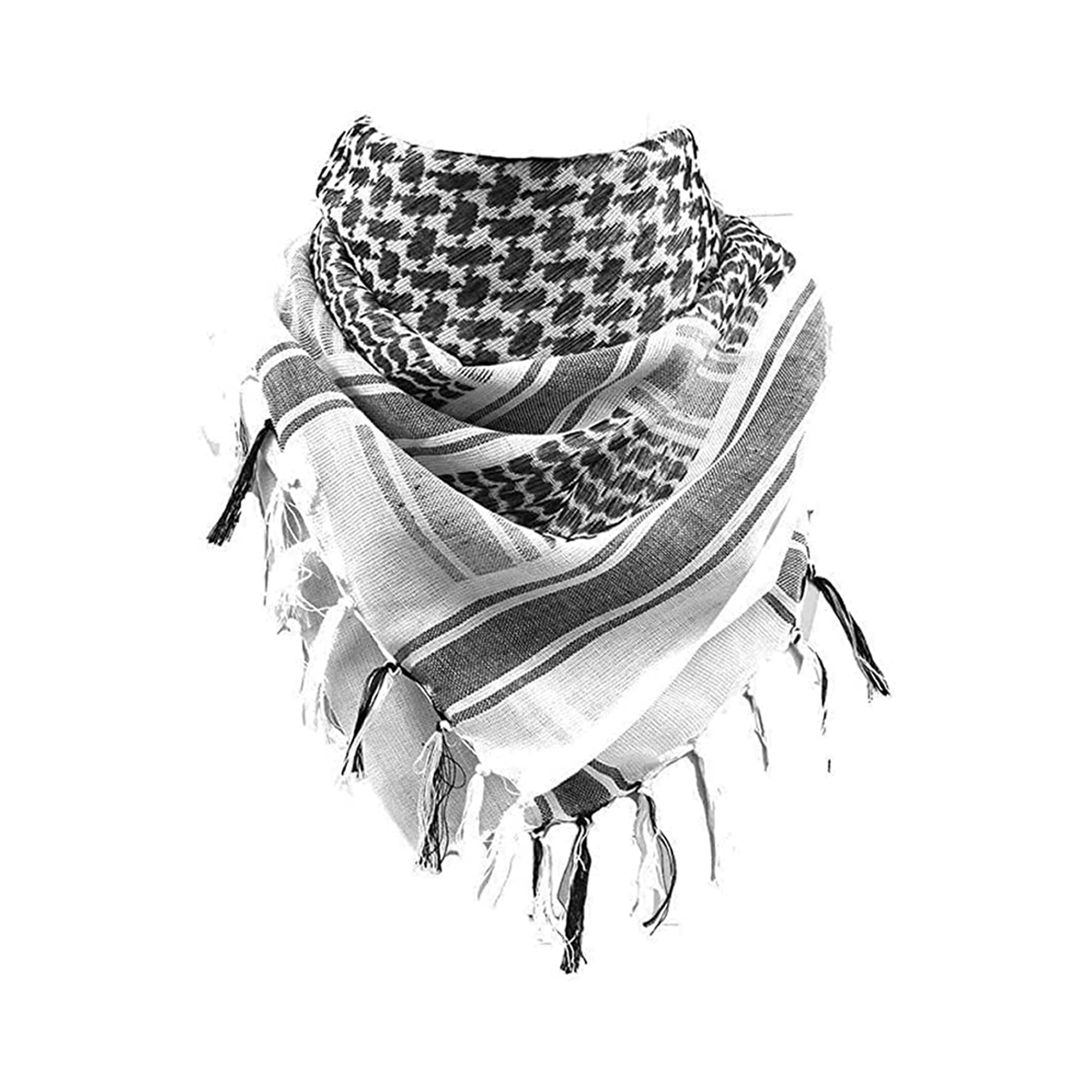 Swift Wear Unisex White & Black Soft Cotton Shemagh Scarf Arab Sun Hat Combat Desert Keffiyeh Sas Army Tactical Military Desert Head Neck Wrap Mask (White & Black)