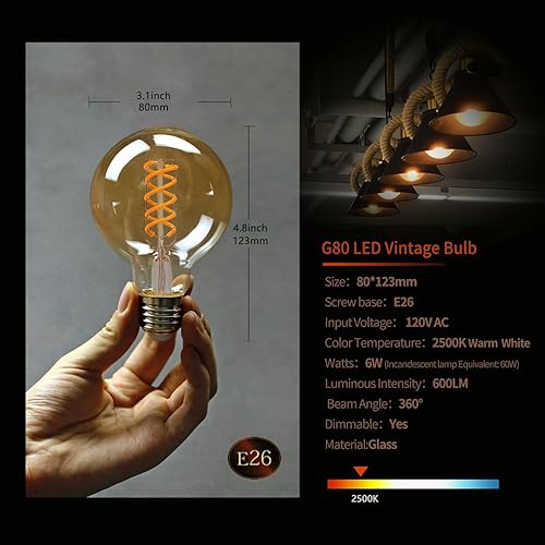 Miniatura 2 de Paquete de 2 bombillas LED regulables de 5 W, bombillas LED Edison CRI95, equivalente a 5 W, 40 vatios, blanco cálido 2700 K, 500 lm, base E26,