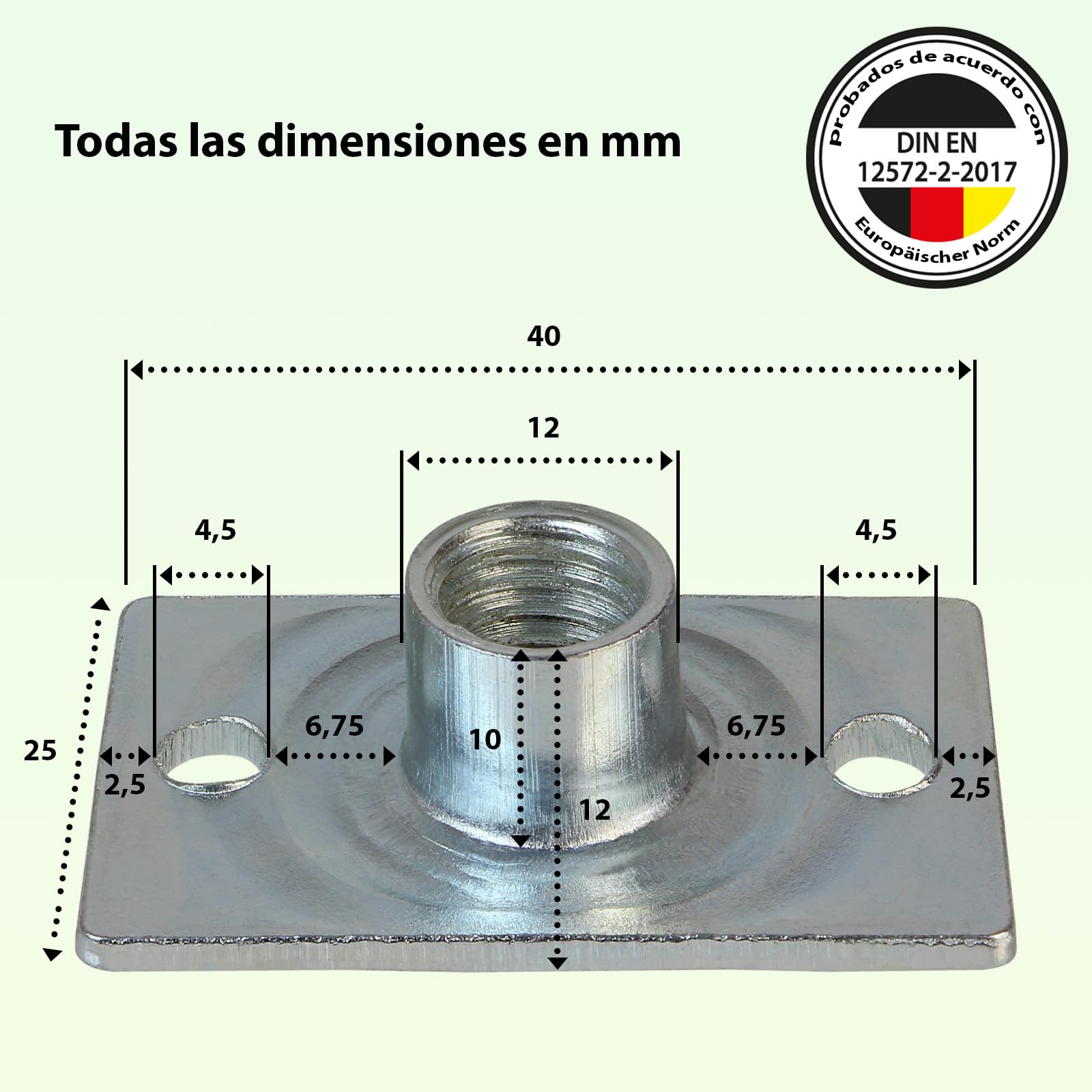 ALPIDEX 50 Tuercas en T M10 para Atornillar, Base Cuadrada Galvanizadas DIN EN 12572-2 para Rocódromo, Presas y Muebles