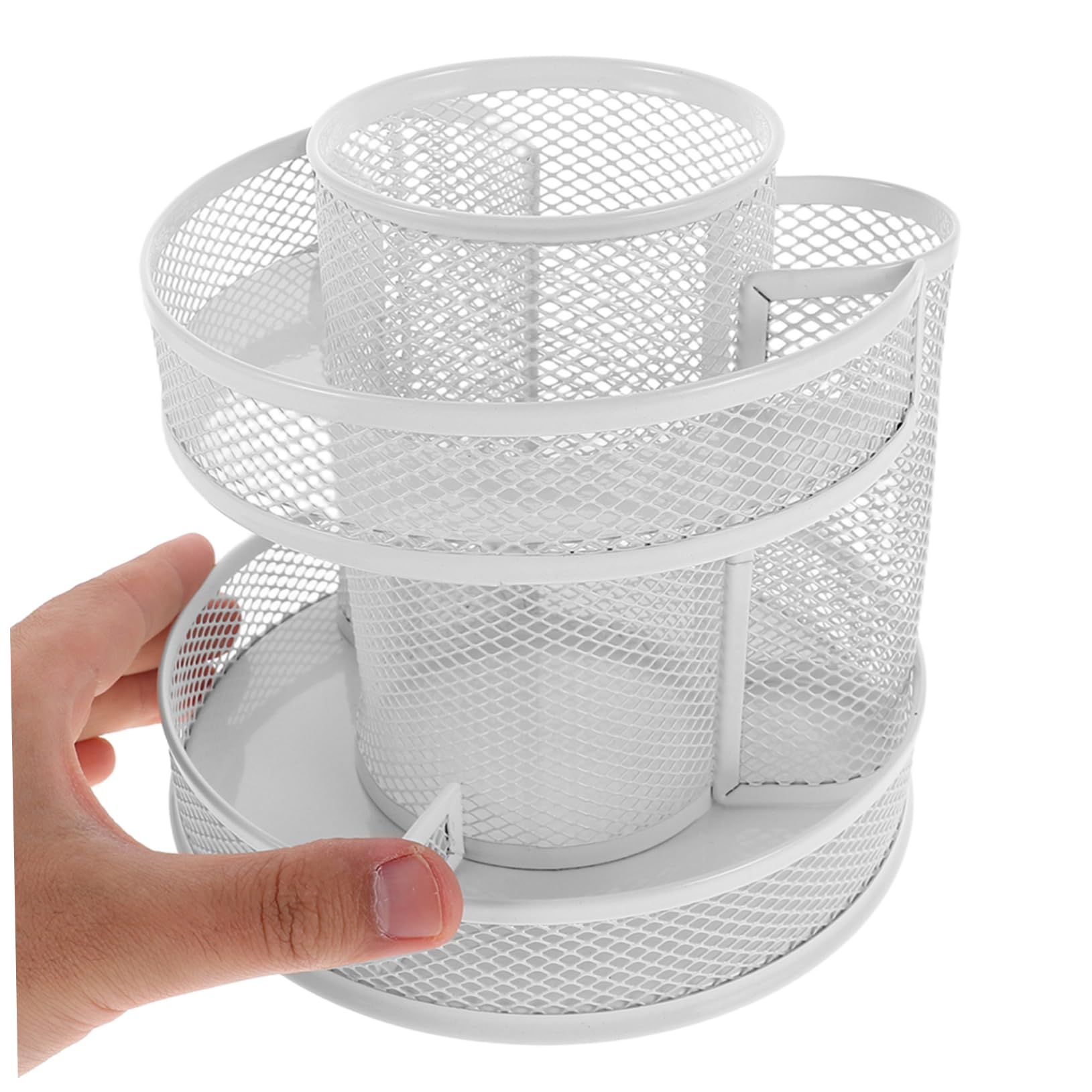 Gatuida 360grado Portapenne in Metallo Rotante Gradi per Scrivania Ufficio Organizer Cancelleria Due Strati Visibilità Chiara per Forniture da Scrivania