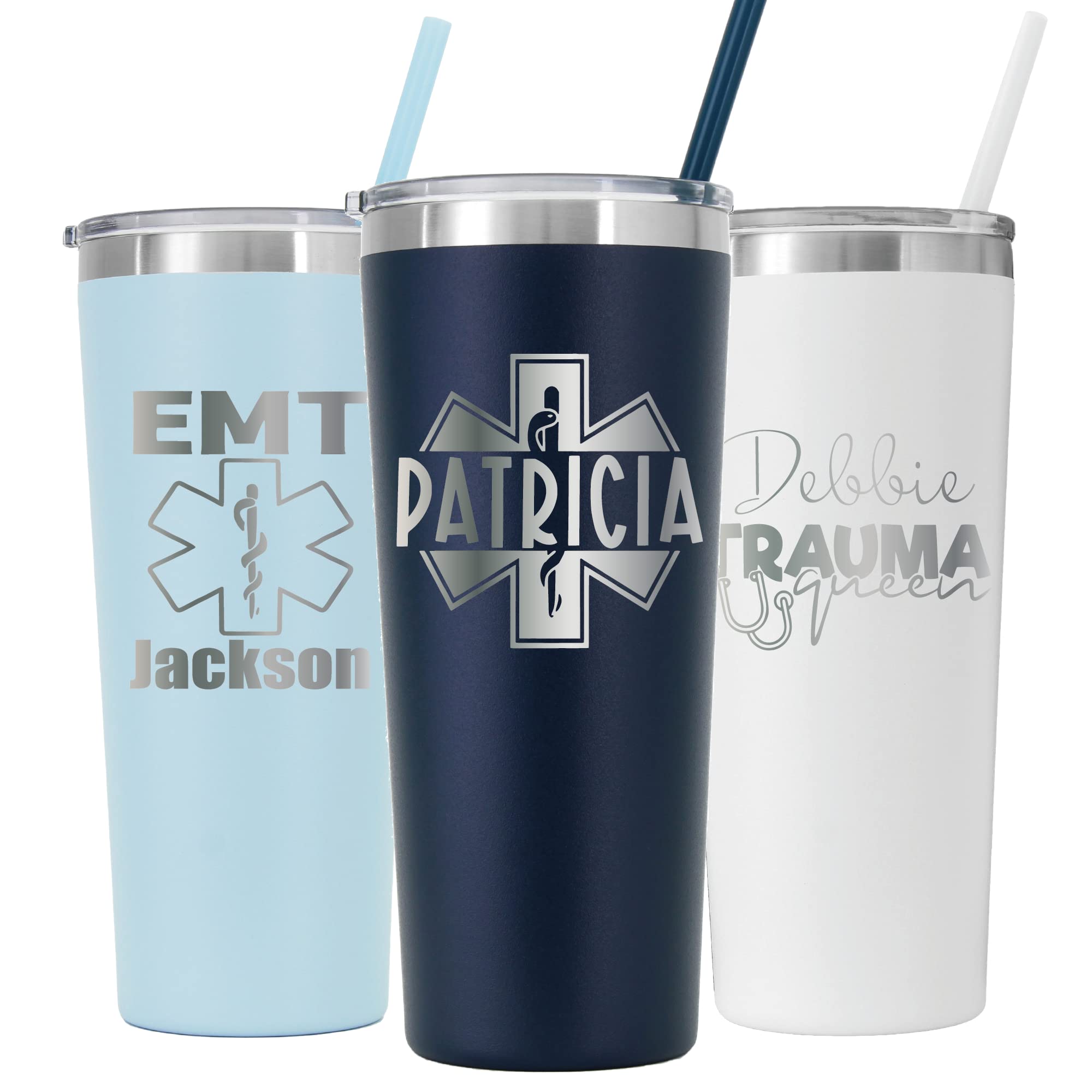 AVITO 22 oz Personalized EMT Tumbler - Stainless Steel - Includes Straw and Lid - Laser Engraved - Personalized Gift for EMT - EMT Gifts - Paramedic Appreciation
