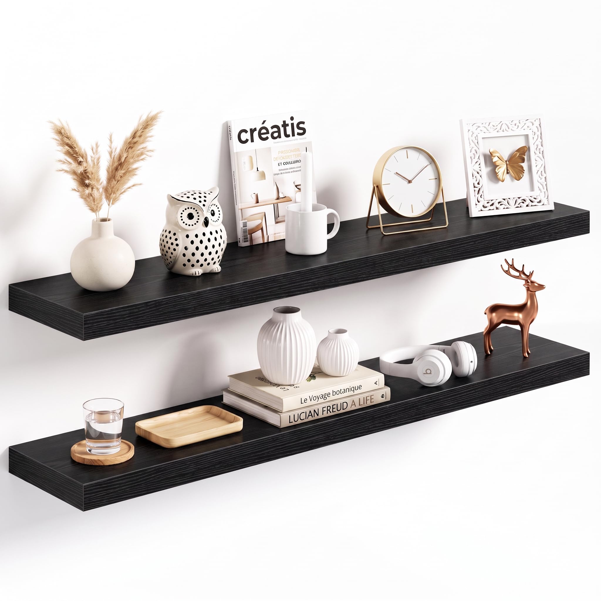 Acovy 100x20cm Floating Shelves 2 Pack, Wall Mount Display Shelf, Black