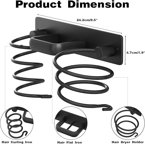 Miniatura 8 de Soporte para secador de pelo 3 en 1, organizador de herramientas para el cabello, soporte para secadora de pelo, montaje en pared, baño, dormitorio,