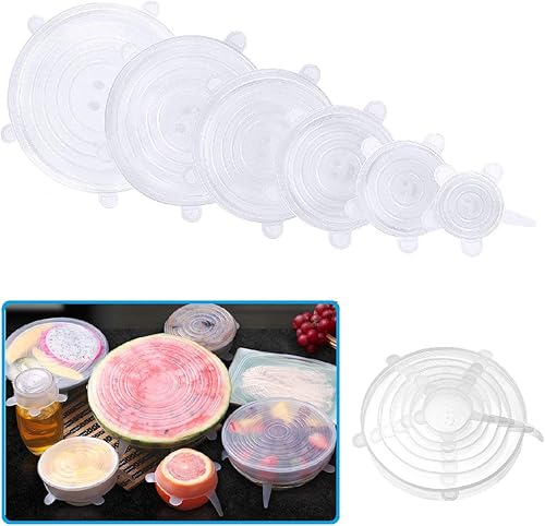 6 piezas tapas de silicona reutilizables de 26 38 45 57 65 y 81 pulgadas cubiertas de almacenamiento de alimentos duraderas para cuencos se ajustan