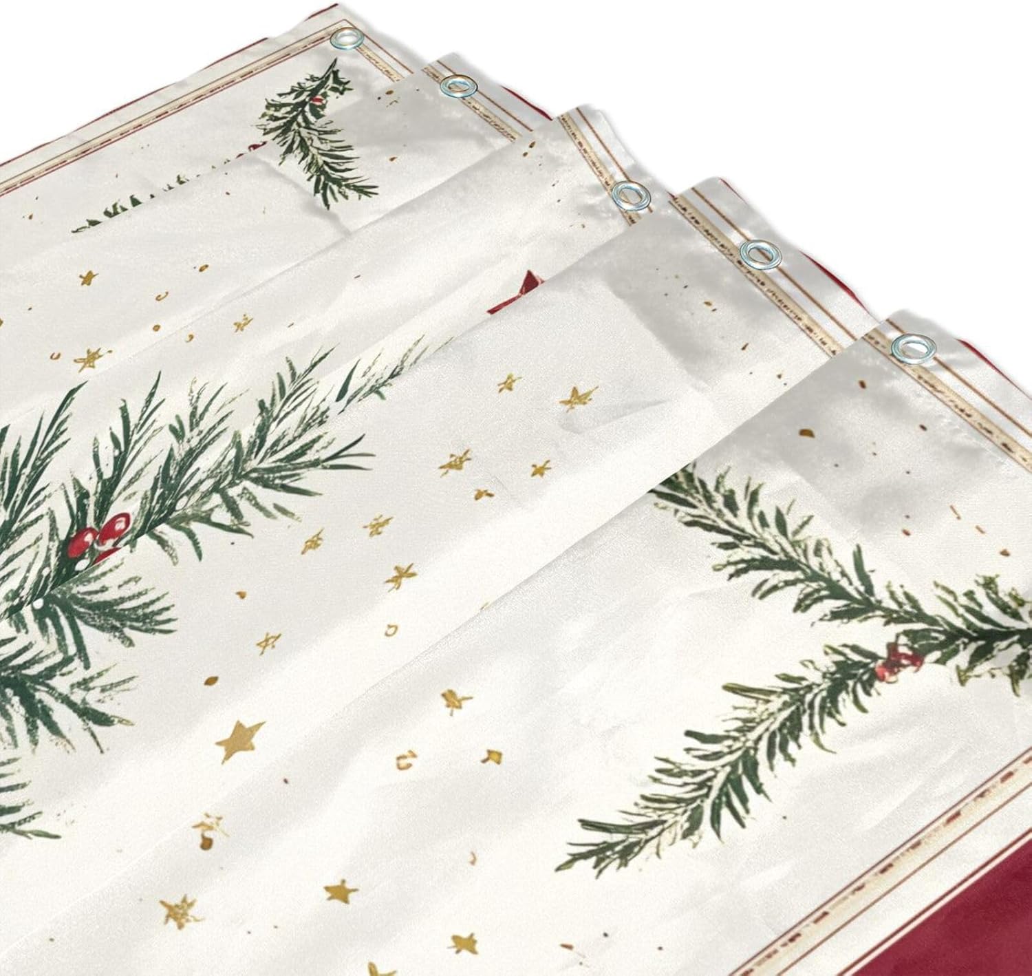 Shower Curtain Set, Red Ribbon Bow Christmas Tree Waterproof Shower Curtains for Bathroom, Polyester Fabric Bath Curtain with Hooks 72x72 Inch