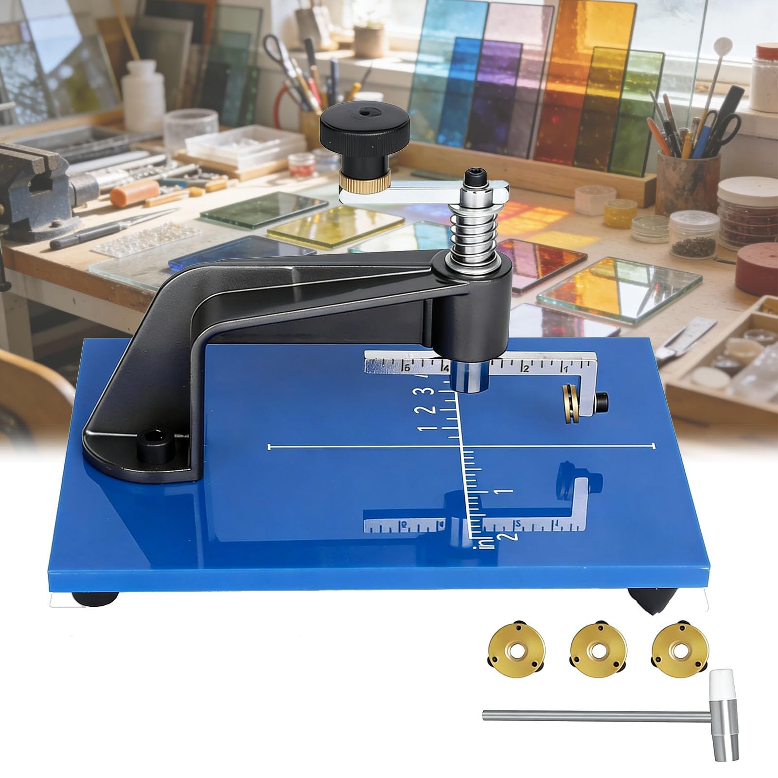 YXYLJOZ Precision Stained Glass Cutting Tool, Adjustable Circle Glass Cutters, 0.39-3.93'' Lens Circular Cutting Tool for Stained Glass Cutting, Mosaics and DIY Crafts.