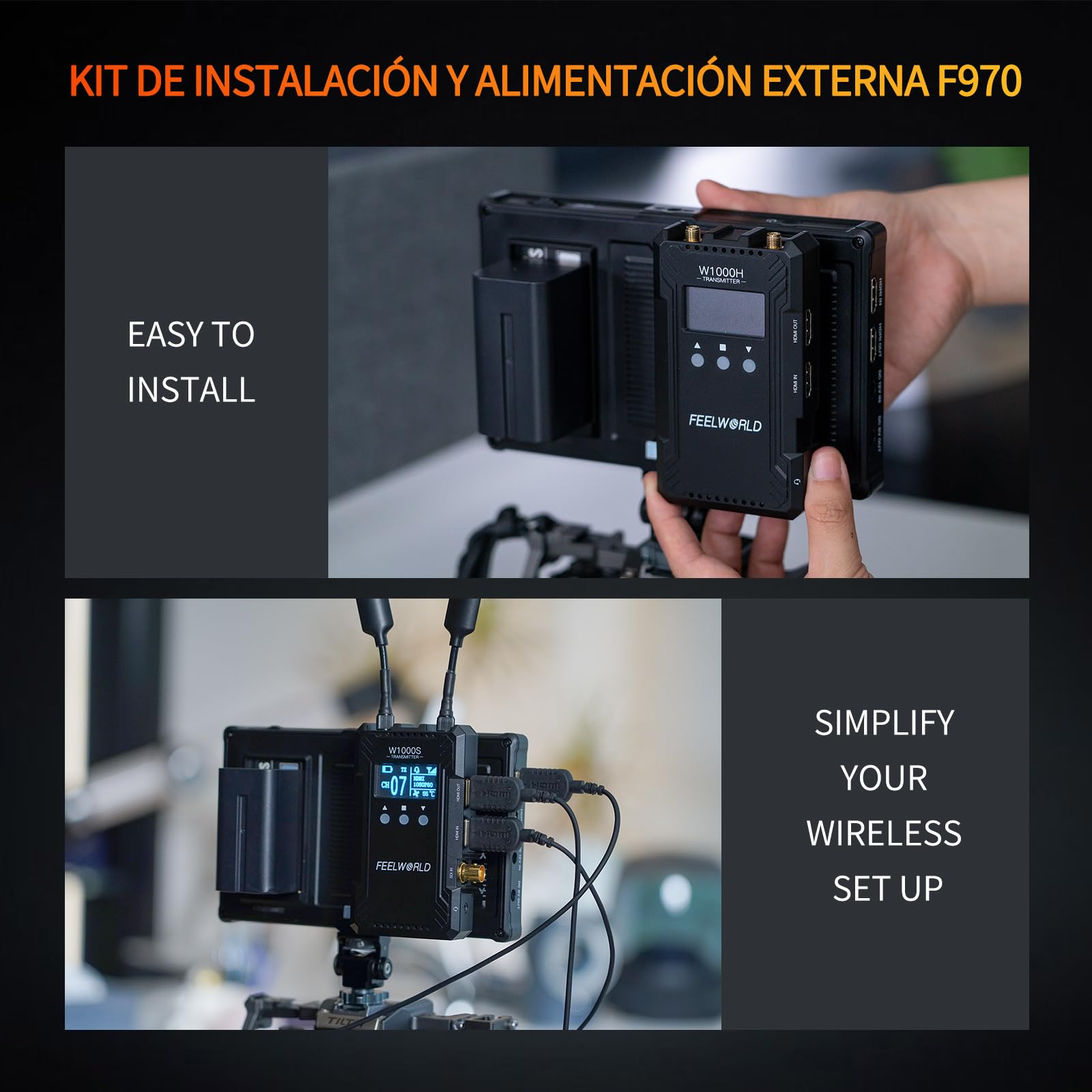 FEELWORLD F7 Plus Monitor de Campo para Cámara DSLR de 7 Pulgadas 1200nit Pantalla Táctil con 3D Lut F970 Alimentación Externa Kit de Instalación 1920x1200 4K 60Hz Entrada y Salida HDMI