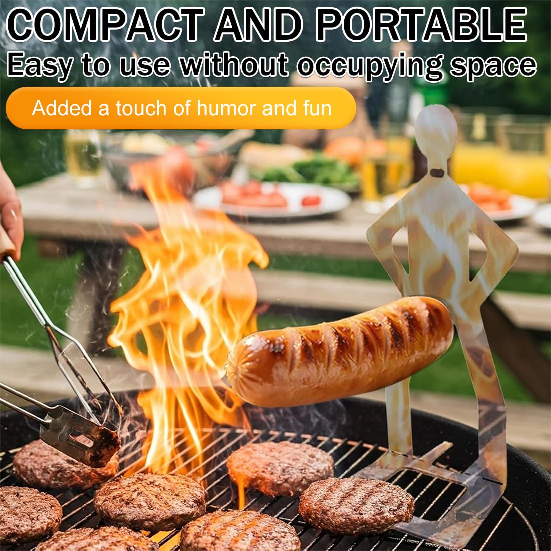 2 Pezzi Porta Salsicce in Acciaio Inox, Creativo Supporto per Salsicce a Forma di Uomo, Accessori per Barbecue a Gas, Strumenti Hot Dog BBQ, Posate da Barbecue Multifunzionali