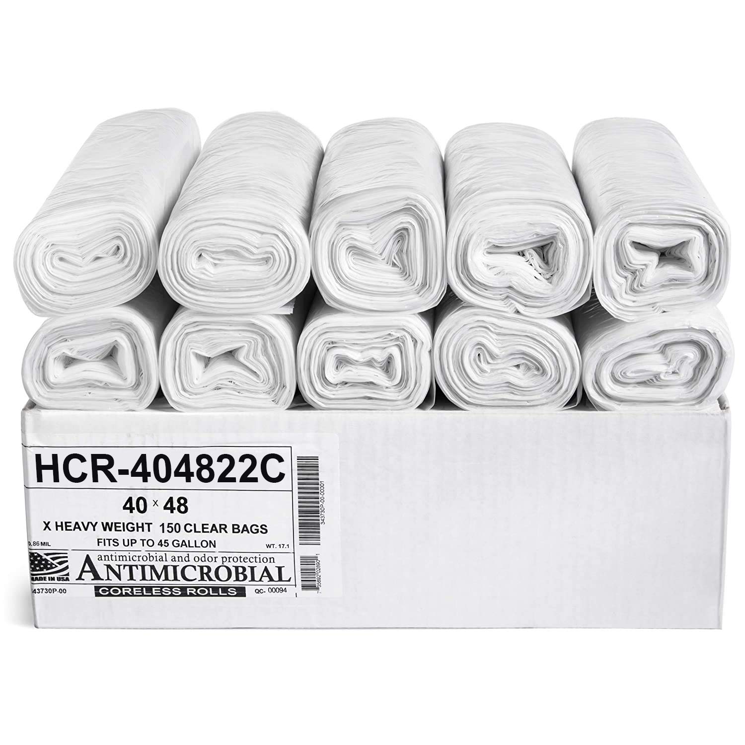 Aluf Plastics 45 Gal Clear Trash Bags, 22 Micron (EQ.), 40" x 48" (150 Pk)