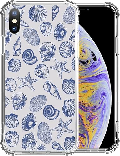 DAIZAG Funda compatible con iPhone Xs Max, bonita funda azul de conchas marinas para niñas y mujeres, funda transparente suave y transparente de