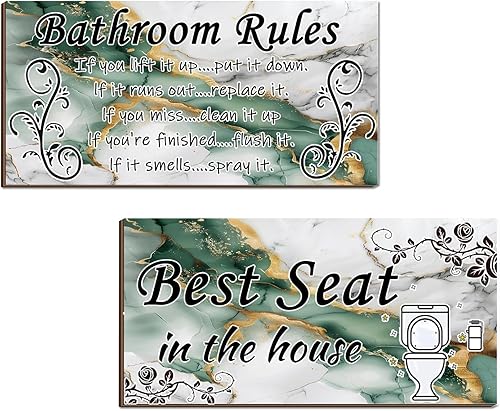 Lnond 2 piezas de decoración de pared de baño de mármol verde blanco y dorado, arte de pared abstracto de madera para colgar, arte de pared, juego